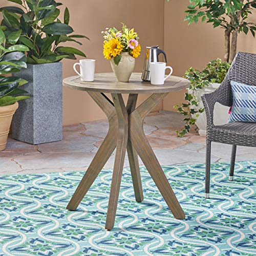 Christopher Knight Home Brigitte Outdoor Round Acacia Wood Bistro Table with X Legs, Grey - Thumbnail 2