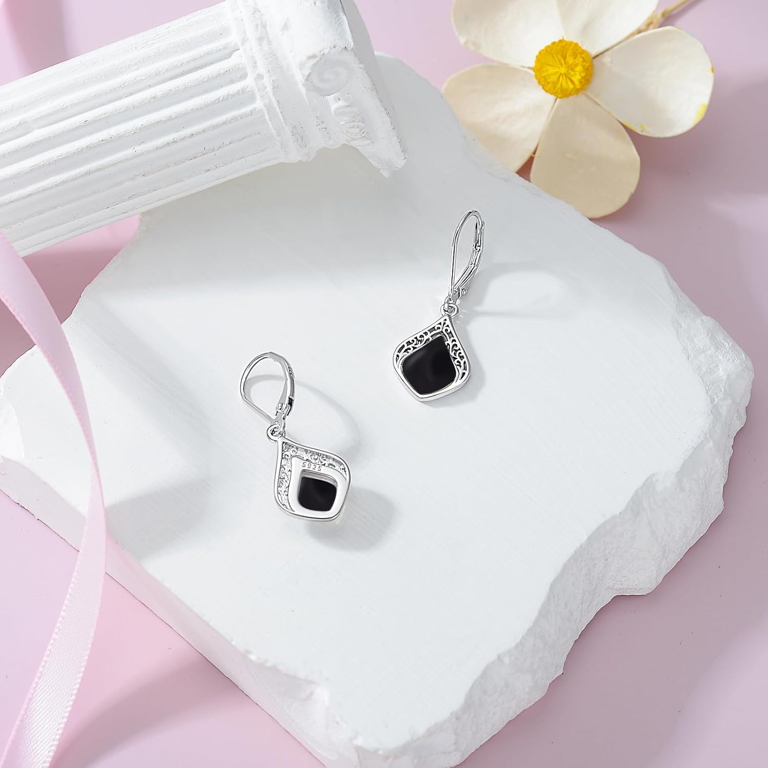 HPQQ Filigree Teardrop Earrings 925 Sterling Silver Gemstone Leverback Earrings Jewelry Gifts for Women
