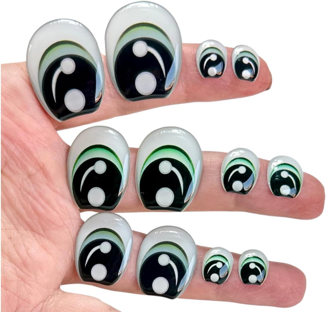 3D Resin Premium Eyes – Green Self-Adhesive Set 285-M (42 pcs, 21 Pairs, 5–22 mm) – for Polymer Clay, Dolls, Slime, Amigurumi, Cold Porcelain, Felt Crafts & DIY Miniature Projects