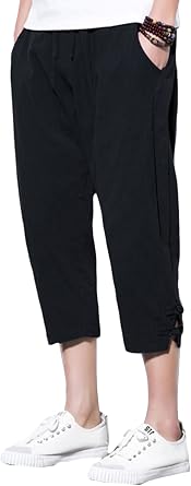 sandbank Men s Casual Drawstring Linen Short Summer Loose Harem Capri Yoga Pants