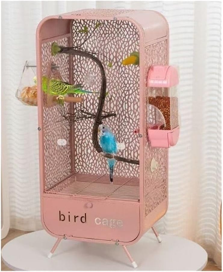 30 Inch Wrought Iron Bird Cage, Bird Play Stand with Open Top, Multifunctional Bird Aviary for Various Small Birds(Blue)