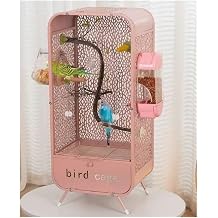30 Inch Wrought Iron Bird Cage, Bird Play Stand with Open Top, Multifunctional Bird Aviary for Various Small BirdsPink