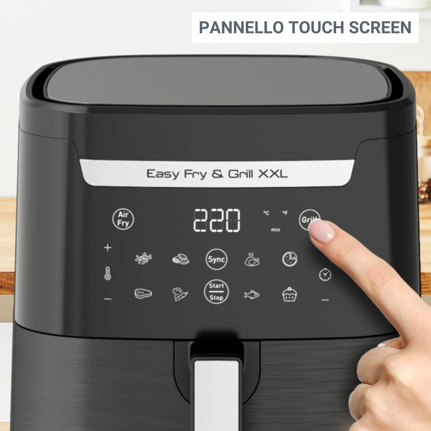 Moulinex Easy Fry & Grill XXL Friggitrice ad Aria, 6,5Litri/2Kg, 2 Pietanze in 1, Cottura ad Aria e Griglia, Capacità fino a 8 Persone,1830W, 8 Programmi, App Ricette, EZ8018