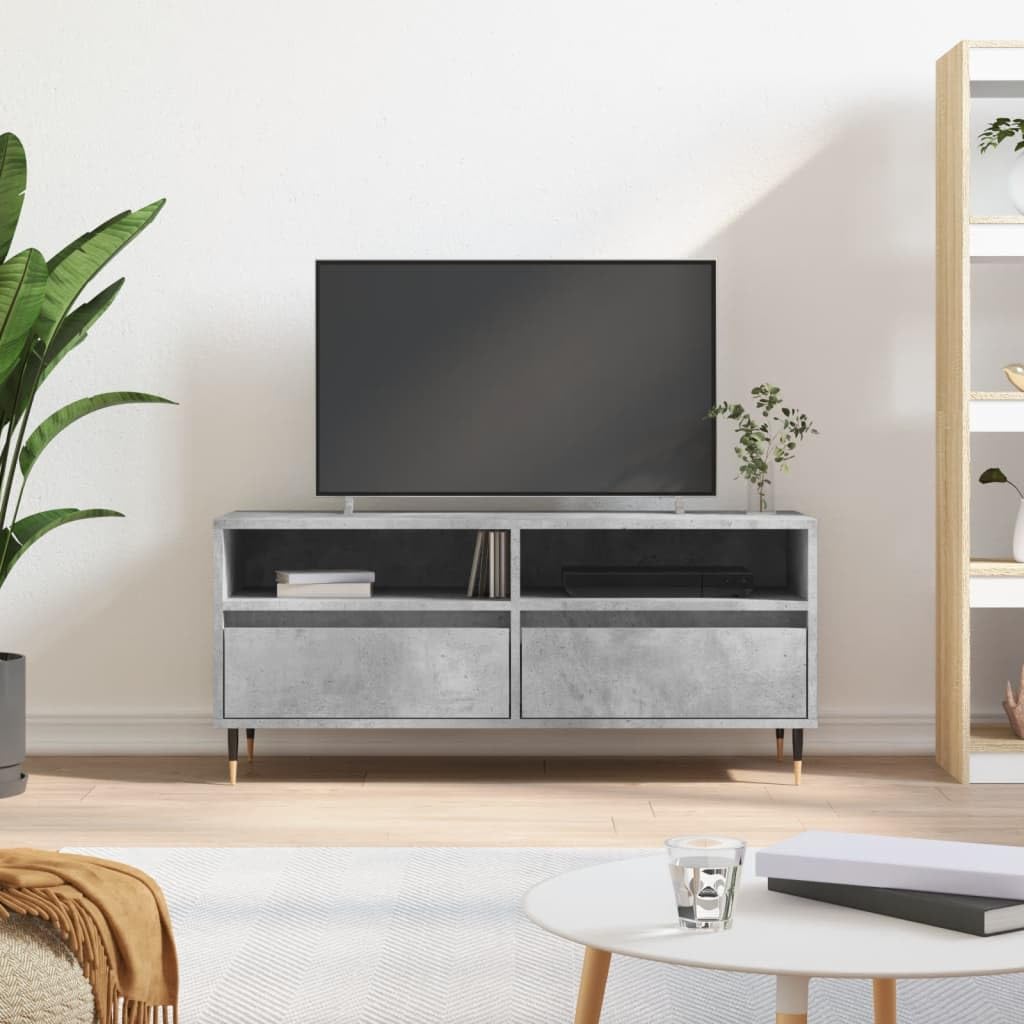 Mobile Porta TV Grigio Cemento in Legno Multistrato 100cm | Mobiletto basso per soggiorno e camera con 2 cassetti e gambe in ferro, ideale per organizzare DVD e decoder.