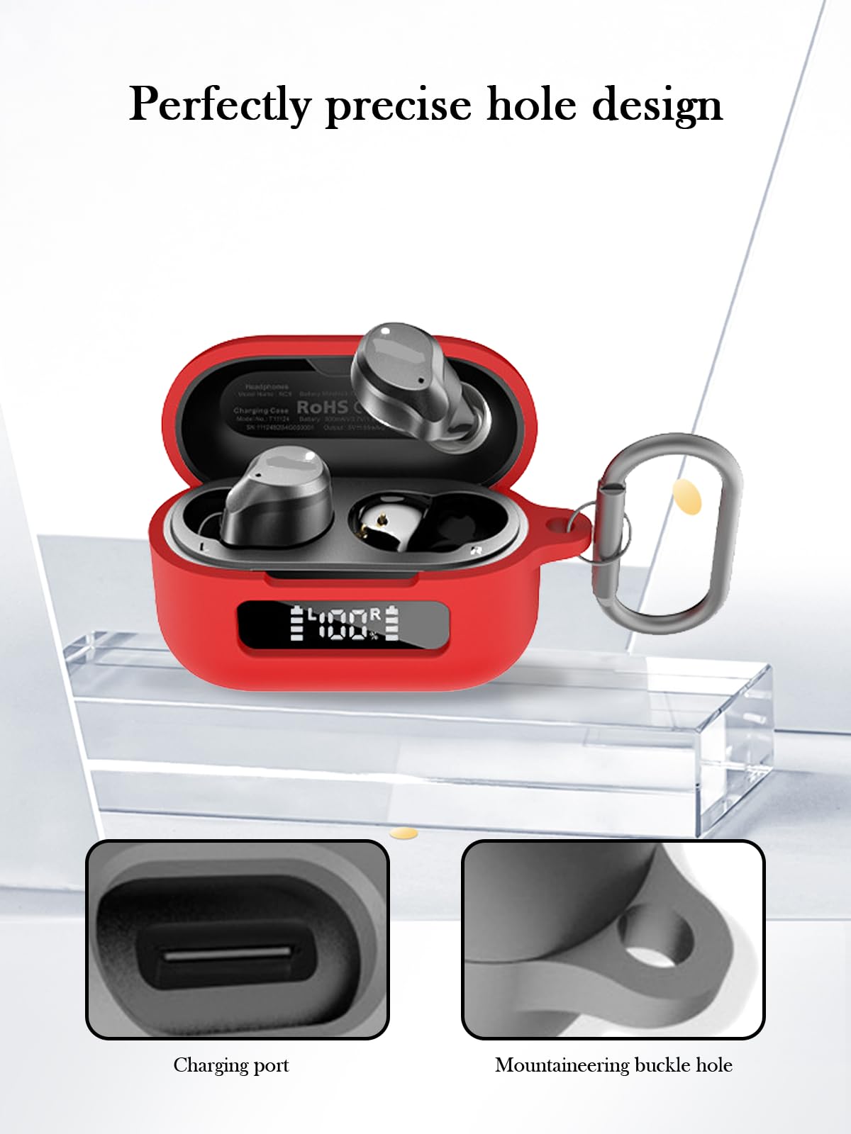 Funda para auriculares inalámbricos TOZO NC9 híbridos con cancelación activa de ruido, protección suave, funda de silicona BOVUGAC con llavero, kit de limpieza y cordón, color rojo