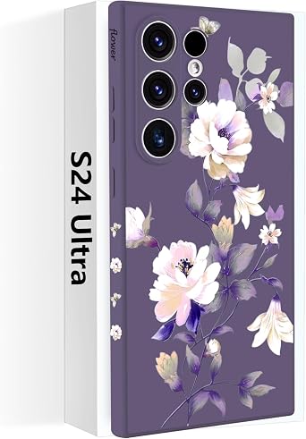 for Samsung Galaxy S24 Ultra Case,flowers Creative Pattern Design Silicone S24 Ultra Phone Cover Purple floral Soft Ultra Drop Protection Thin Scratch Resistant Microfiber Lining Inner,Women
