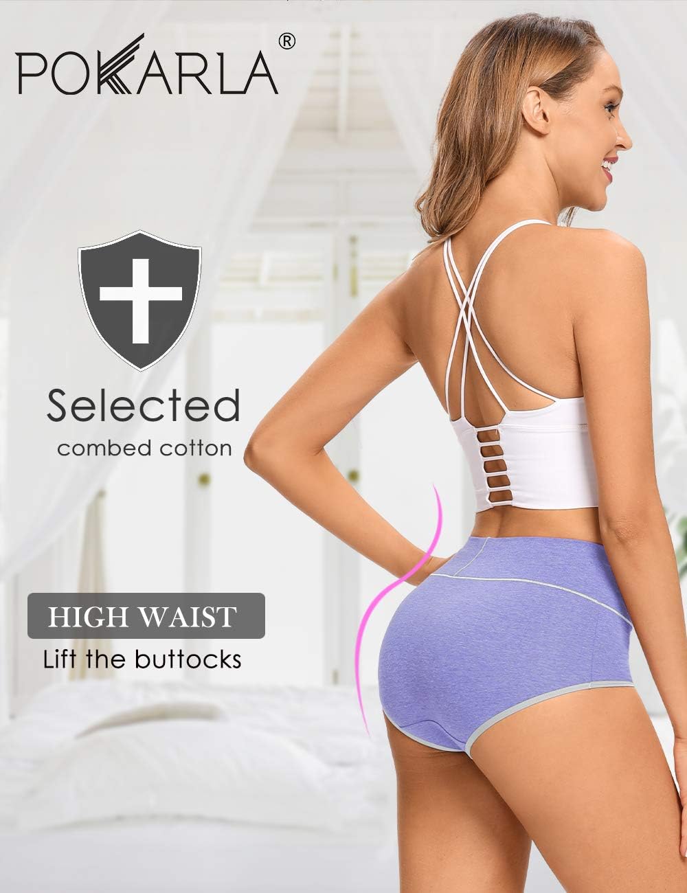 POKARLA Womens Cotton Underwear High Waist Full Coverage Briefs Soft Breathable Postpartum Panties Stretch Underpants - Image 2
