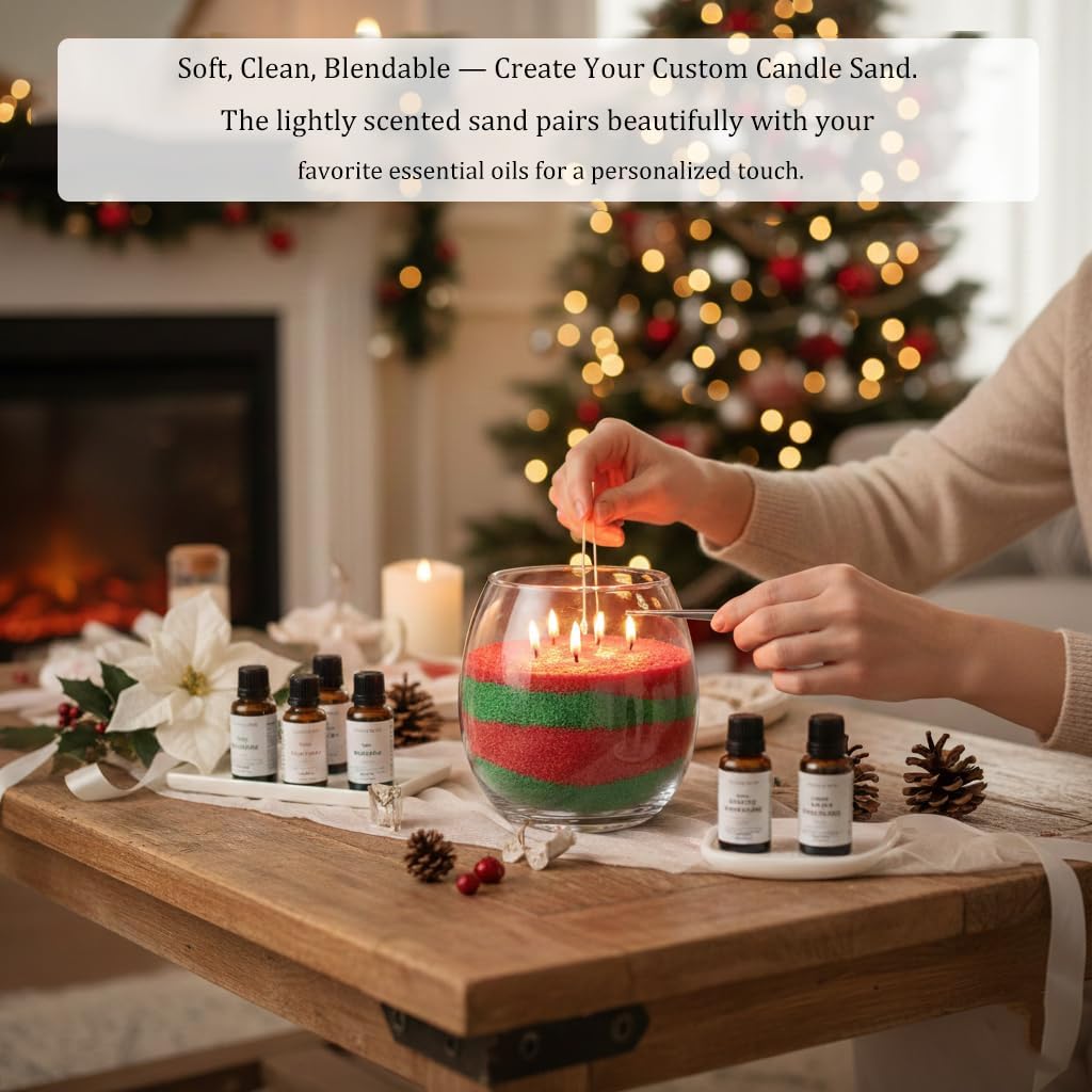 Monivi Candle Sand with Wicks 4.4lb Red Sand Wax Pearled Candle Wax Beads with Wooden Bowl, 2 Fragrance Oils Rose Black Berries Total up to 450Burn Hours DIY Candle Making Kit Mothers Day Gift