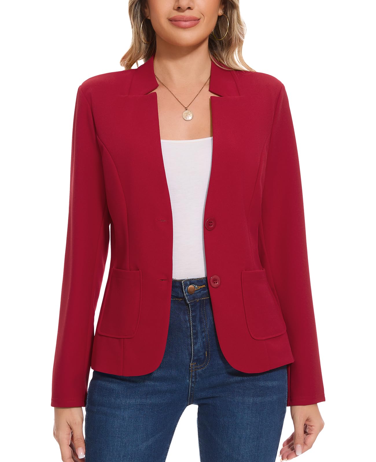 MINTLIMIT Blazers for Women Long Sleeve Notch Collar Blazer Button Front Casual Work Office Suit Jackets with Pockets