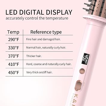 K&K 1.5 Inch Red Light Therapy Infrared Bounce Brush, Heated Thermal Round Brush with Negative Ion Technology, Multiple Heat Settings for Blowout Look with Hair Care Oil, Temperture Contronal
