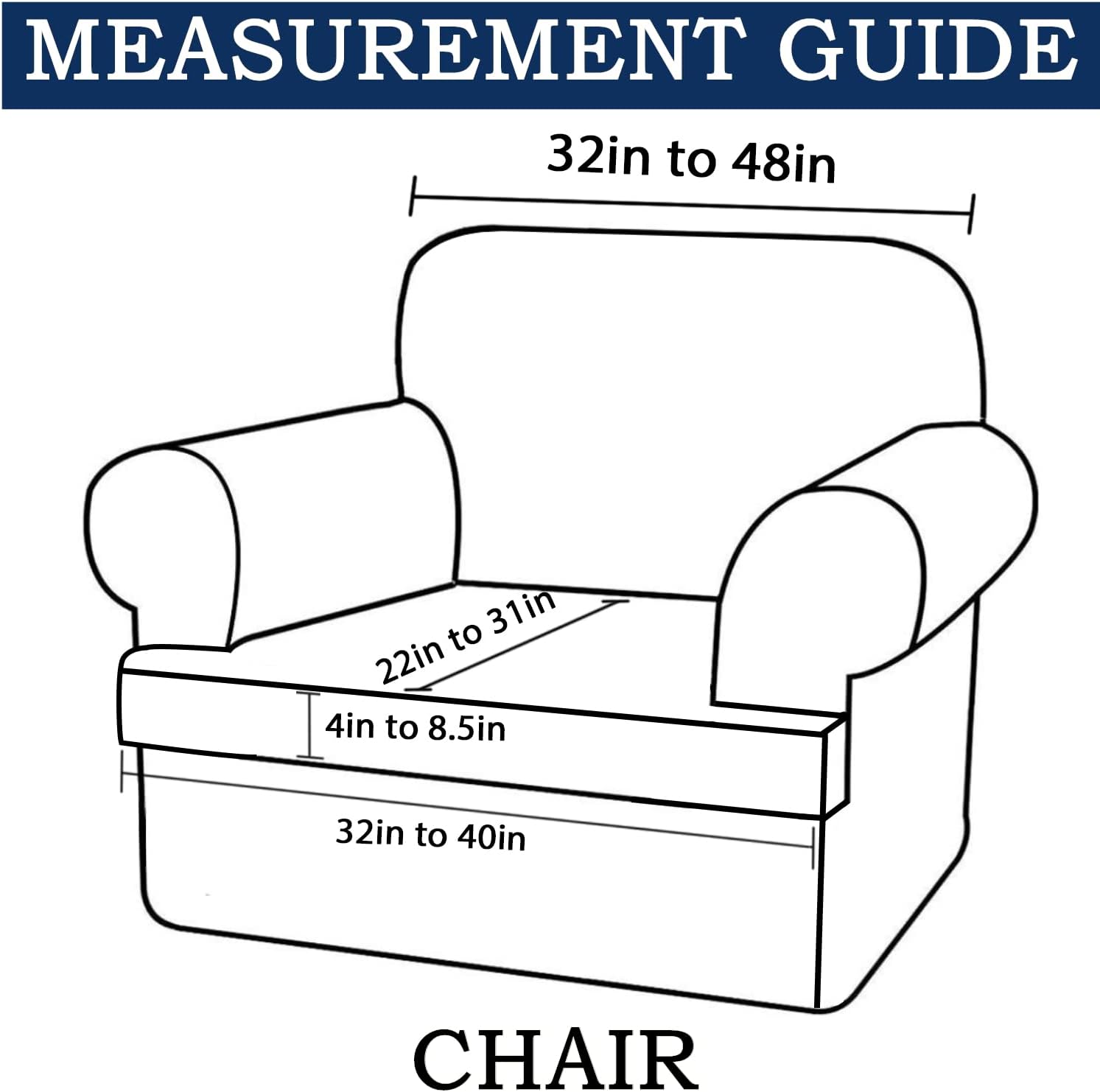 2-Piece T-Cushion Chair Slipcover Set – Stretch Sofa Cover for T-Cushion Armchairs & Chairs (Fits Width Up to 47") – Washable Furniture Protector with T-Shaped Seat Cover (Grey, Chair)