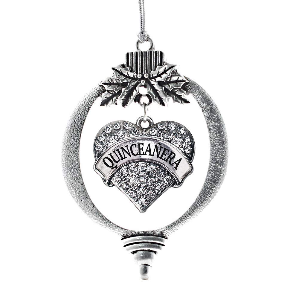 Inspired Silver - Quinceanera Charm Ornament - Silver Pave Heart Charm Holiday Ornaments with Cubic Zirconia Jewelry