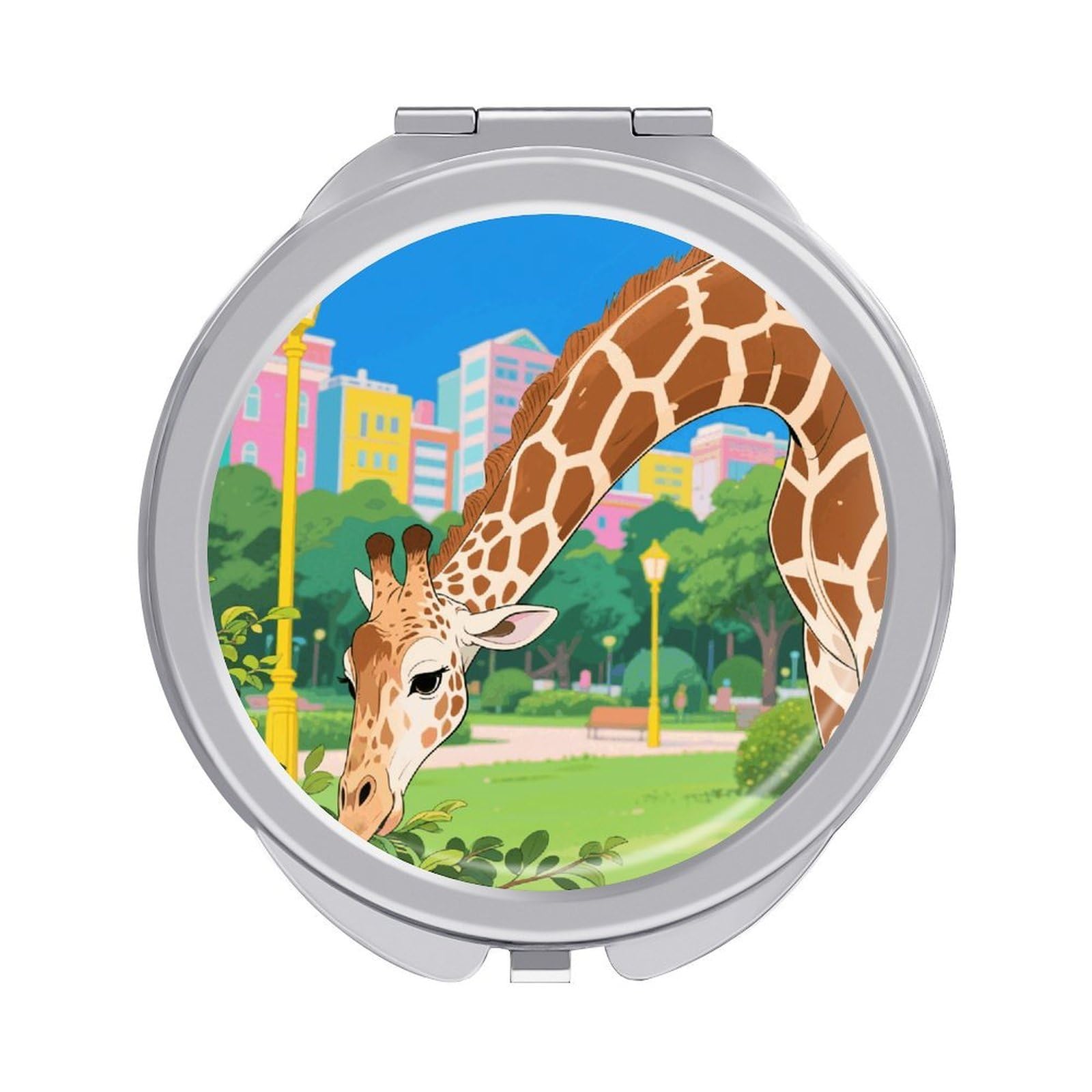 VstaDank Masai Giraffe Makeup Mirror Beautiful Compact Makeup Mirror Silver Mirrors Surface Folding Makeups Lightweight Travel Makeups Mirrors for Suitable Handbag and Purses