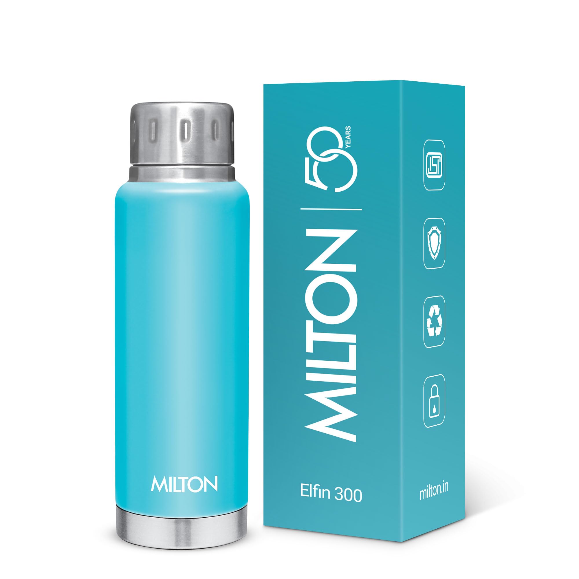 Milton Elfin 300 Thermosteel Water Bottle 300 ml, 24 Hr Hot and Cold I Leak Proof Lid, ISI Certified I Vacuum Insulated I for Office, Gym, School I Light Blue