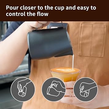 watchget Milk Frothing Pitcher 15oz/450ml Stainless Steel Frothing Pitcher Espresso Steaming Pitcher Milk Frother Cup Cappuccino Latte Art Coffee Machine Accessories Milk Jug, Black