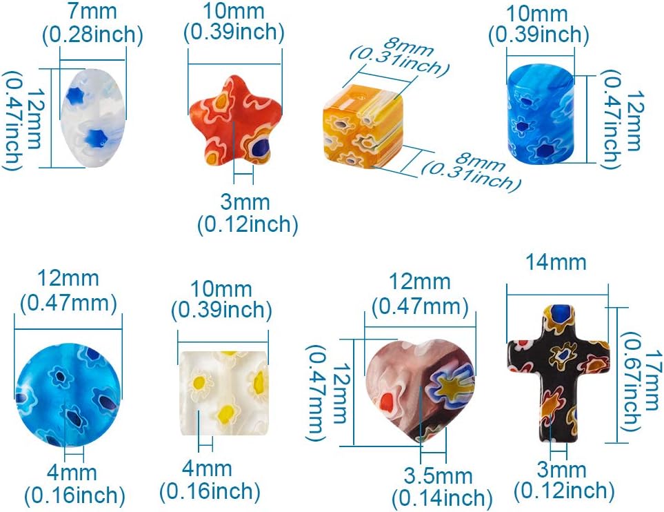 KISSITTY Millefiori Lampwork Glass Beads Flower Loose Spacer Beads 8~17mm for Jewelry Making About 165pcs/box