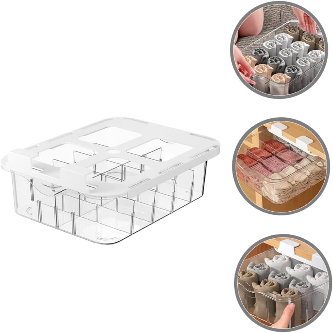 STOBAZA Compartment Transparent Drawer Underwear Storage Box with Removable Shelves Pasted Installation Sock Organizer for Closet Multi Grid Storage for Socks Bras and Panties