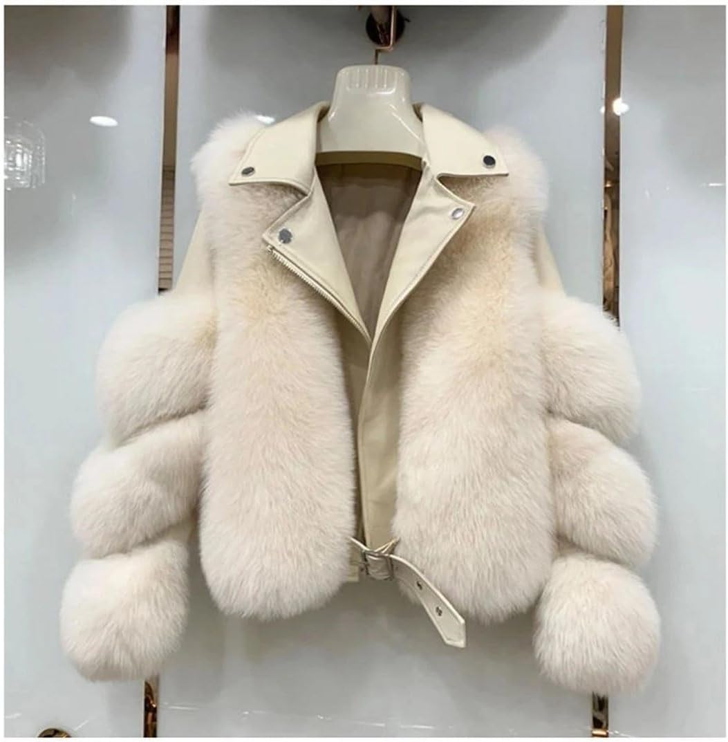 Women Imitation Motorcycle Short Slim Fur Jacket Tops Winter Warm Thicken Fur Coat Outwear