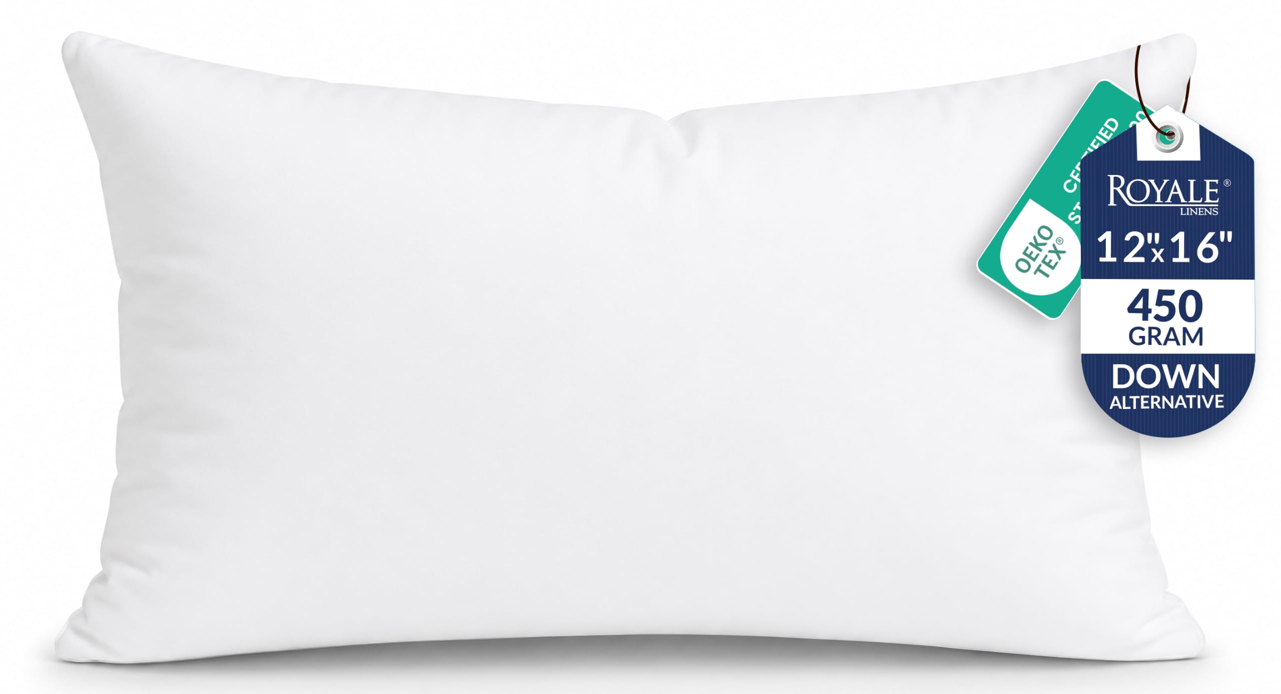 ROYALE LINENS 12 X 16 Pillow Insert - Down Alternative Throw Pillows Insert - Rectangle Pillow Pack of 1 White - Bed &amp; Couch Pillows - Inner Cushion for Bed, Cushion for Living Room - Shams Stuffer