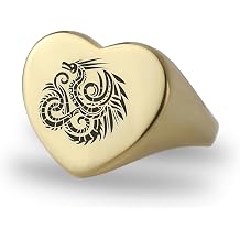 Aztec Quetzalcoatl Ring - 24k Gold Design - Engraved Heart Shape - Unique Gift - Heritage Jewelry