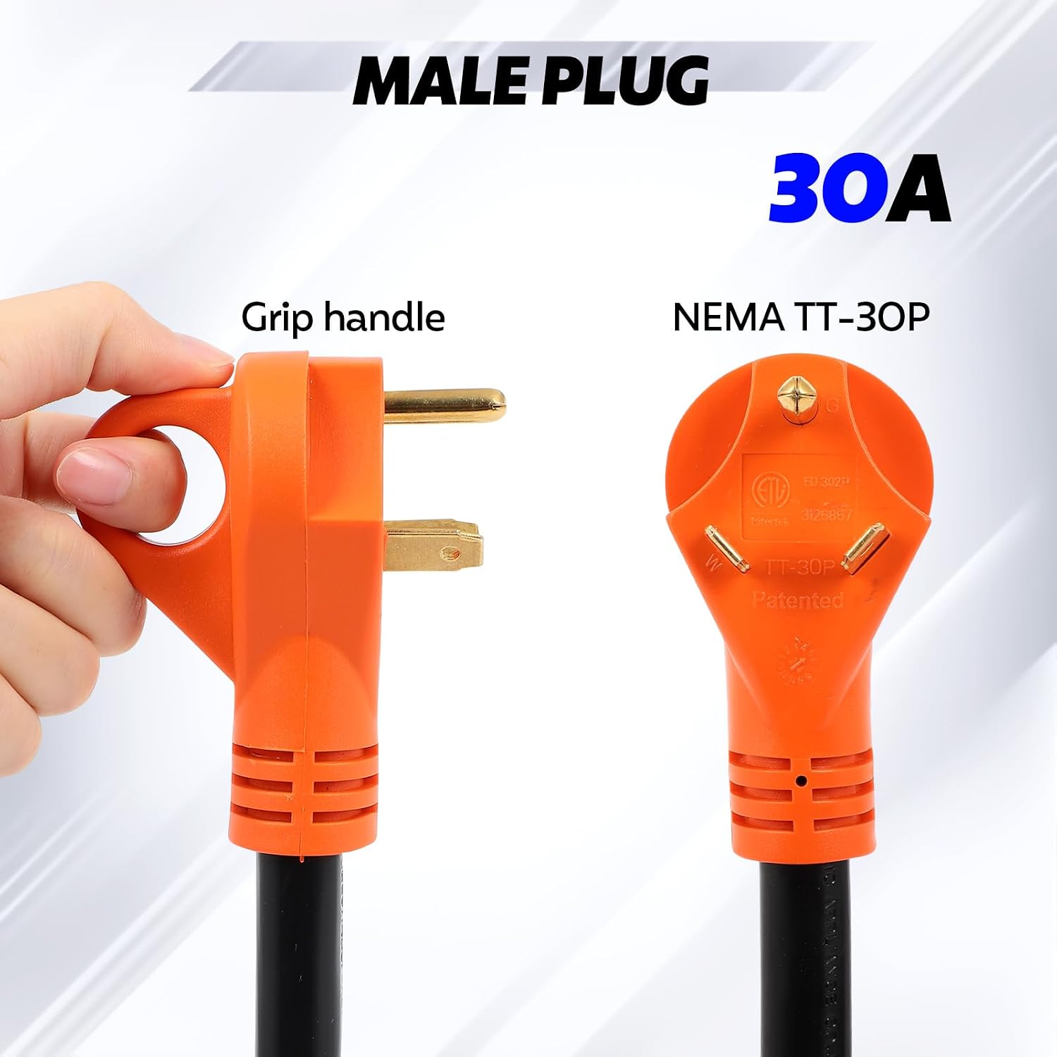30 Amp to 50 Amp RV Adapter, NEMA TT-30P to 14-50R Female RV Power Adapter with Grip Handle, Durable and Safe ETL Listed 30 to 50 amp RV Adapter for Camper, Heavy Duty 13 inch rv Short Extension Cord