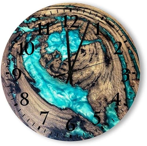 Relojes de pared de madera, resina epoxi, relojes simples para cocina, oficina, sala de estar, dormitorio, reloj de pared redondo de madera
