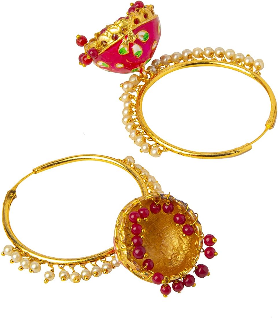 Bodha Traditional Indian Handcrafted Gold Plated Designer Traditional Ethnic Meenakari Kundan Jhumka bali Earrings Women