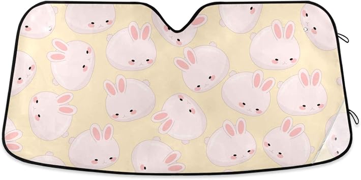 Cute Pink Bunny Car Windshield Sun Shade Rabbit Animal Foldable UV Ray Sun Visor Protector Sunshade to Keep Your Vehicle Cool 55" x 27.6"