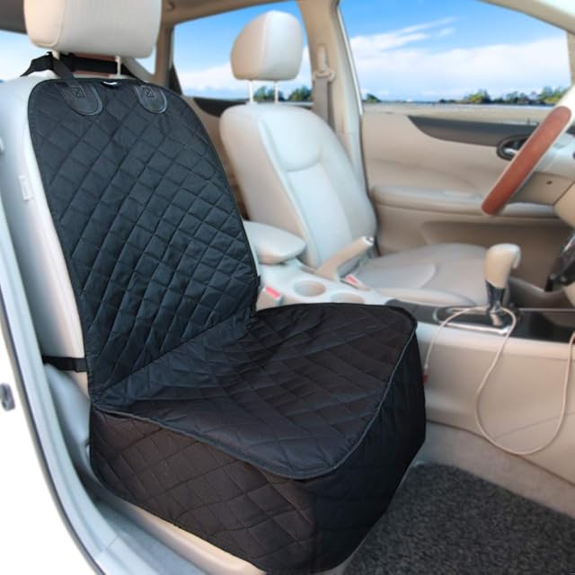 Vailge Front Seat Cover for Dogs, 100% Water Resistant Dog Seat Cover, Nonslip Scratch Proof Dog Front Seat Cover for Pets, Washable Pet Front Seat Cover for Trucks, Cars, SUV, Black, One Size