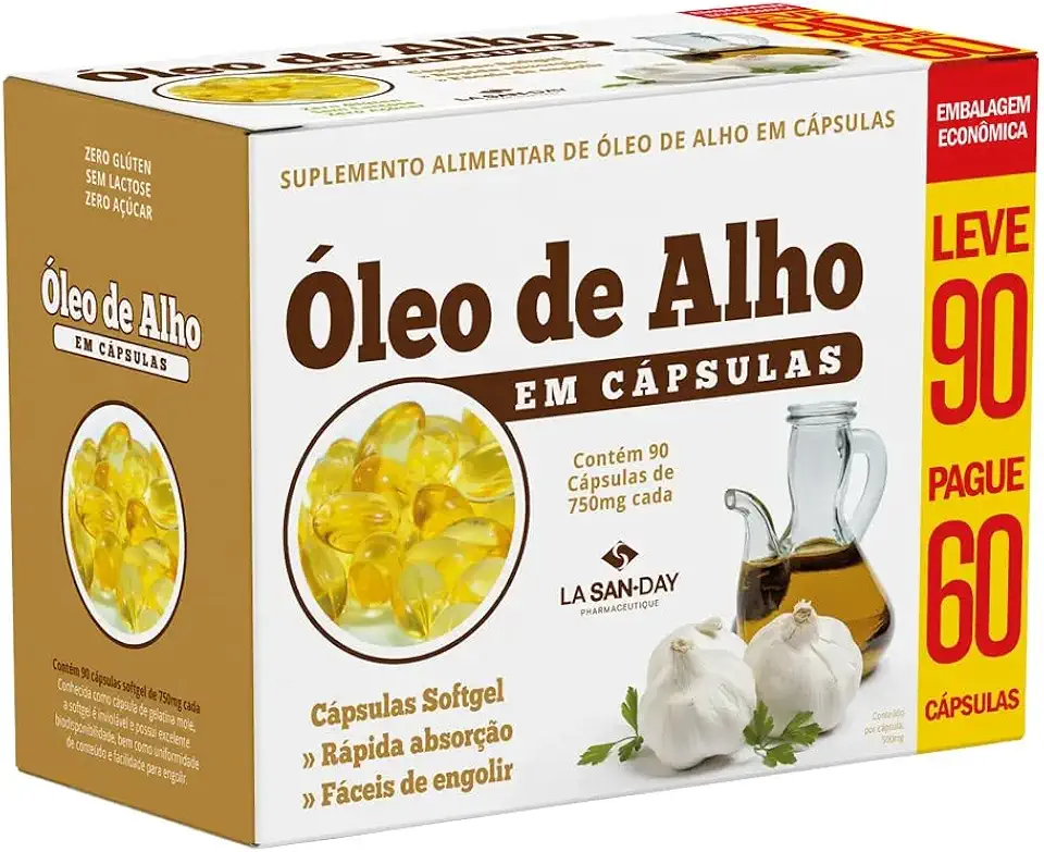 Óleo de Alho (Leve 90 Pague 60 Cápsulas) - Auxilia no trato urinário, no tratamento de micoses e doenças respiratórias (asma e bronquite)