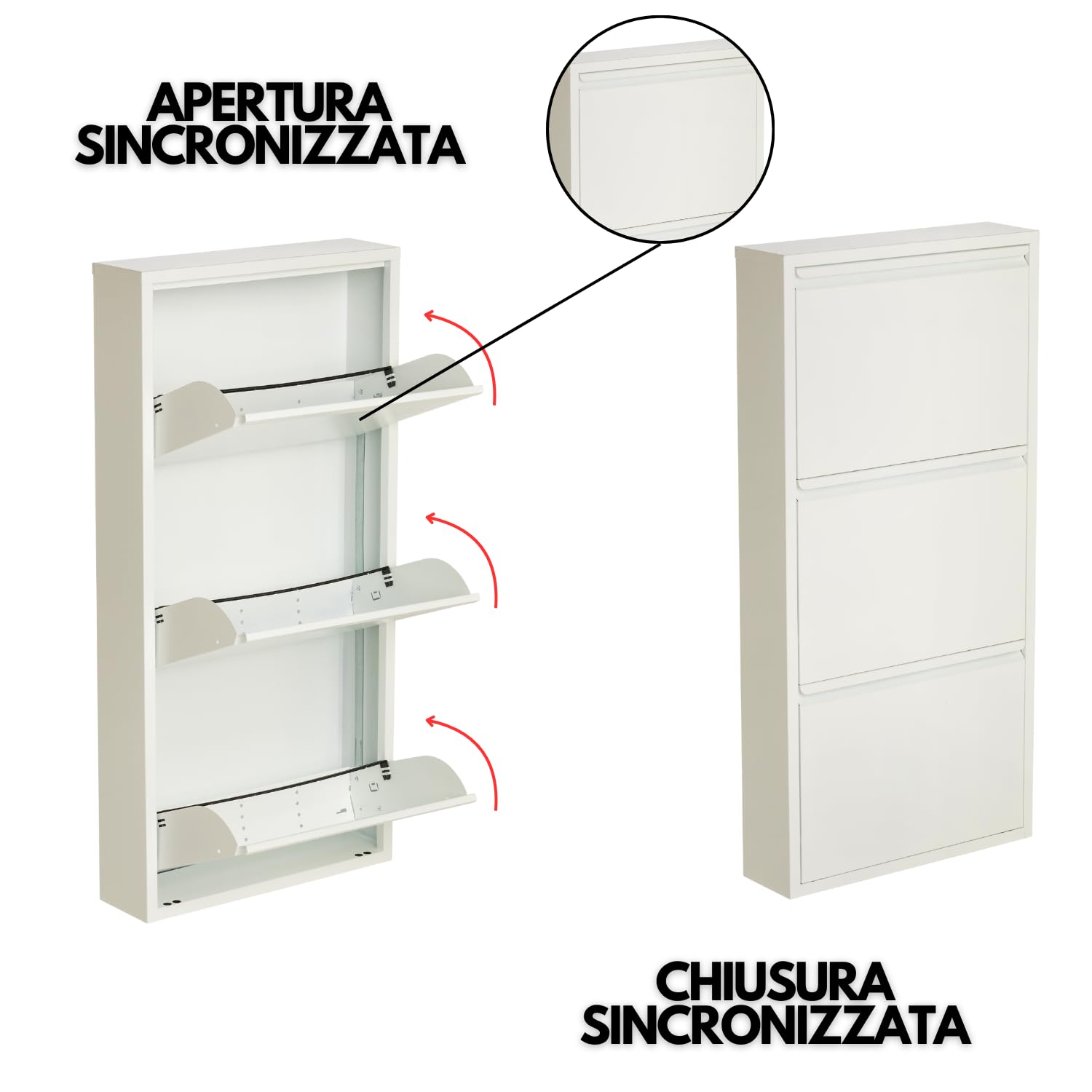 MOHOME Scarpiera Salvaspazio Slim Metallo Made in Italy 3 Ante Bianca Dimensioni 105 x 50 x 14 cm Ripiani a Ribalta Sincronizzati Porta Scarpe Assemblata Ingresso Camera