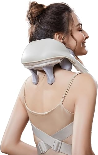 Masajeador de cuello y hombros de lujo con calor, material ecológico, diseño ergonómico, amasamiento profundo para aliviar el dolor, regalo ideal