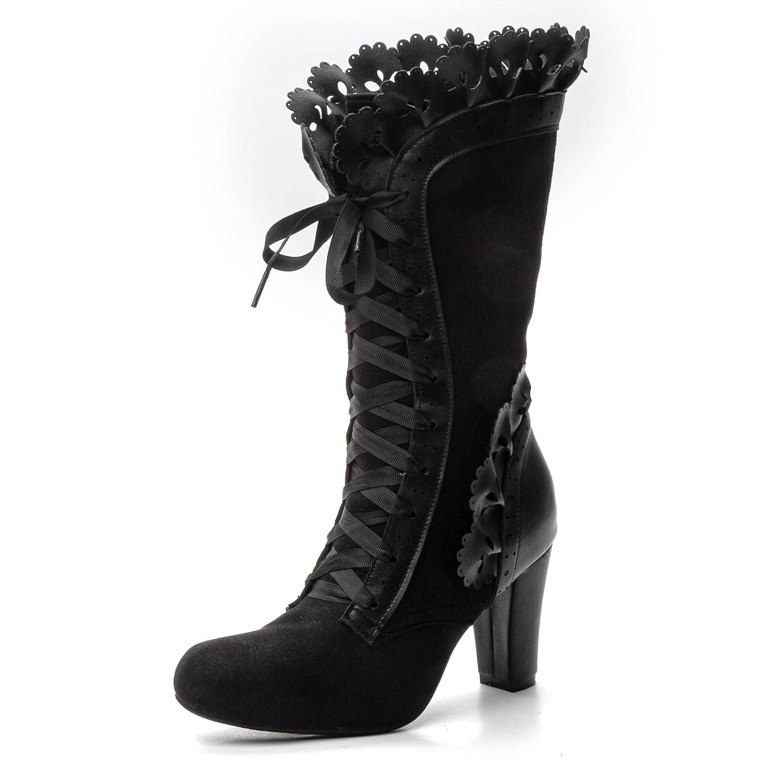Victorian Boots for Women Vintage Bow Ruffles Goth Boots Costume Lace Up 70S Retro Boots Halloween Witch Stuff