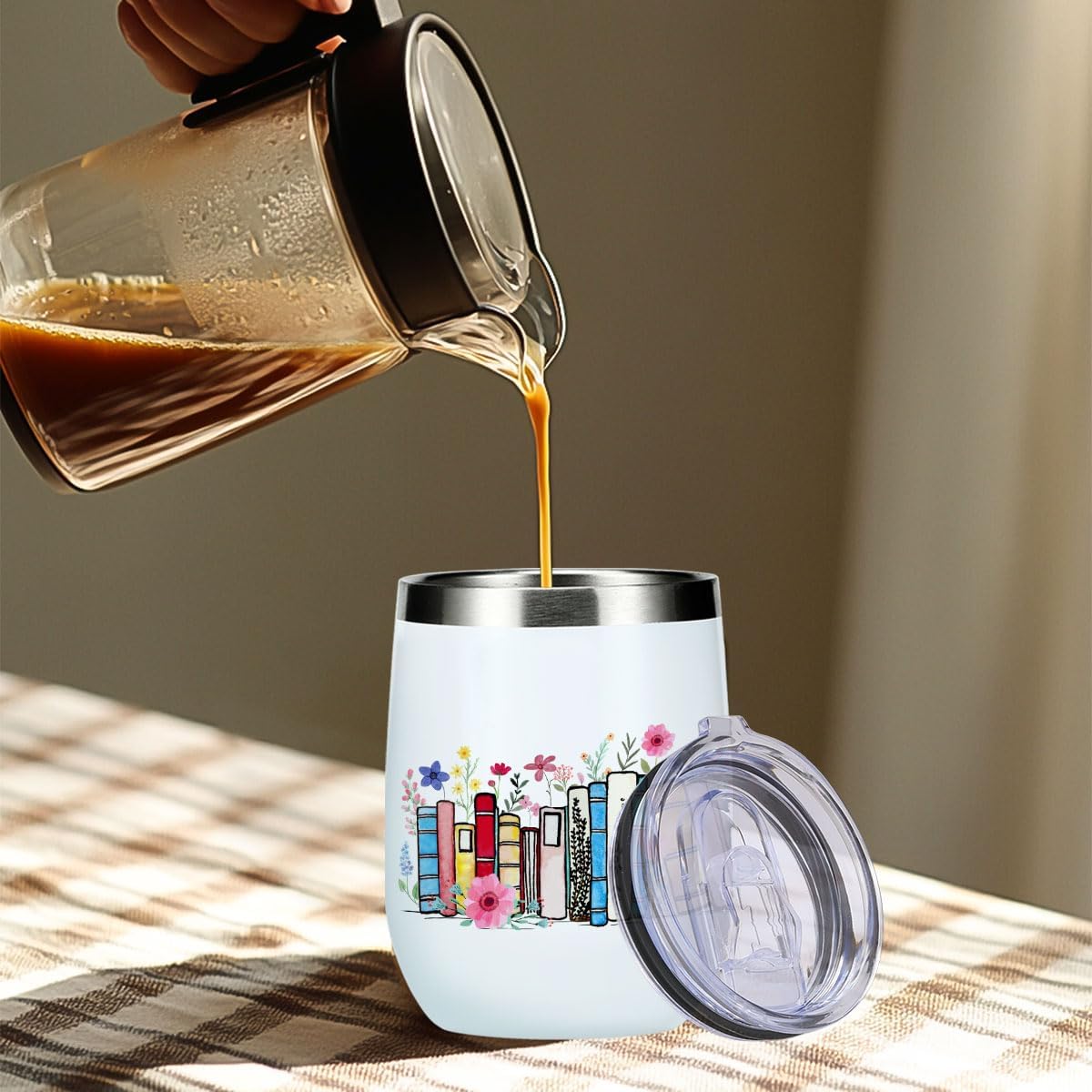 Wine Tumbler, 12 oz Coffee Mug Travel Insulated Cup Vacuum Wine Glass with Lid, Book Lovers Gifts Birthday Christmas Appreciation Reading Book Accessories Bookish Librarian Gifts for Women Boss Leader - Image 6