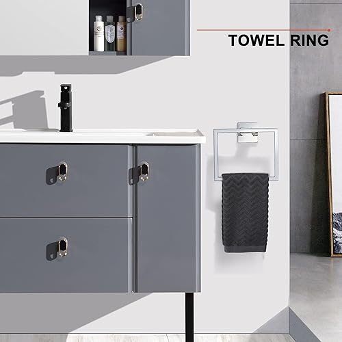 Miniatura 2 de TQKAG Juego de toallas de baño de 5 piezas, cromo pulido de 23.6 pulgadas, toallero de acero inoxidable, gancho para abrigo, juego de accesorios de