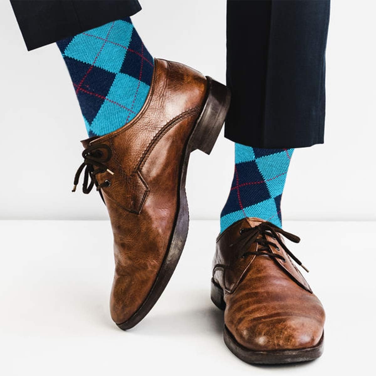 BG Premium Dress Socks for Men. Classic and Formal Apparel Patterned Socks, 3 Pair Set with a Gift Box - Blue Argyle & Stripes - Image 6