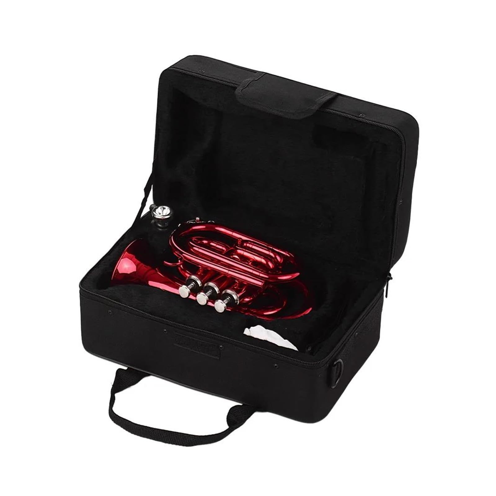 Trąbki Trąbka Kieszonkowa Bb, Płaski Instrument Dęty Z Mosiądzu Z Ustnikiem, Futerał Do Przenoszenia Akcesoriów (Color : Crimson)