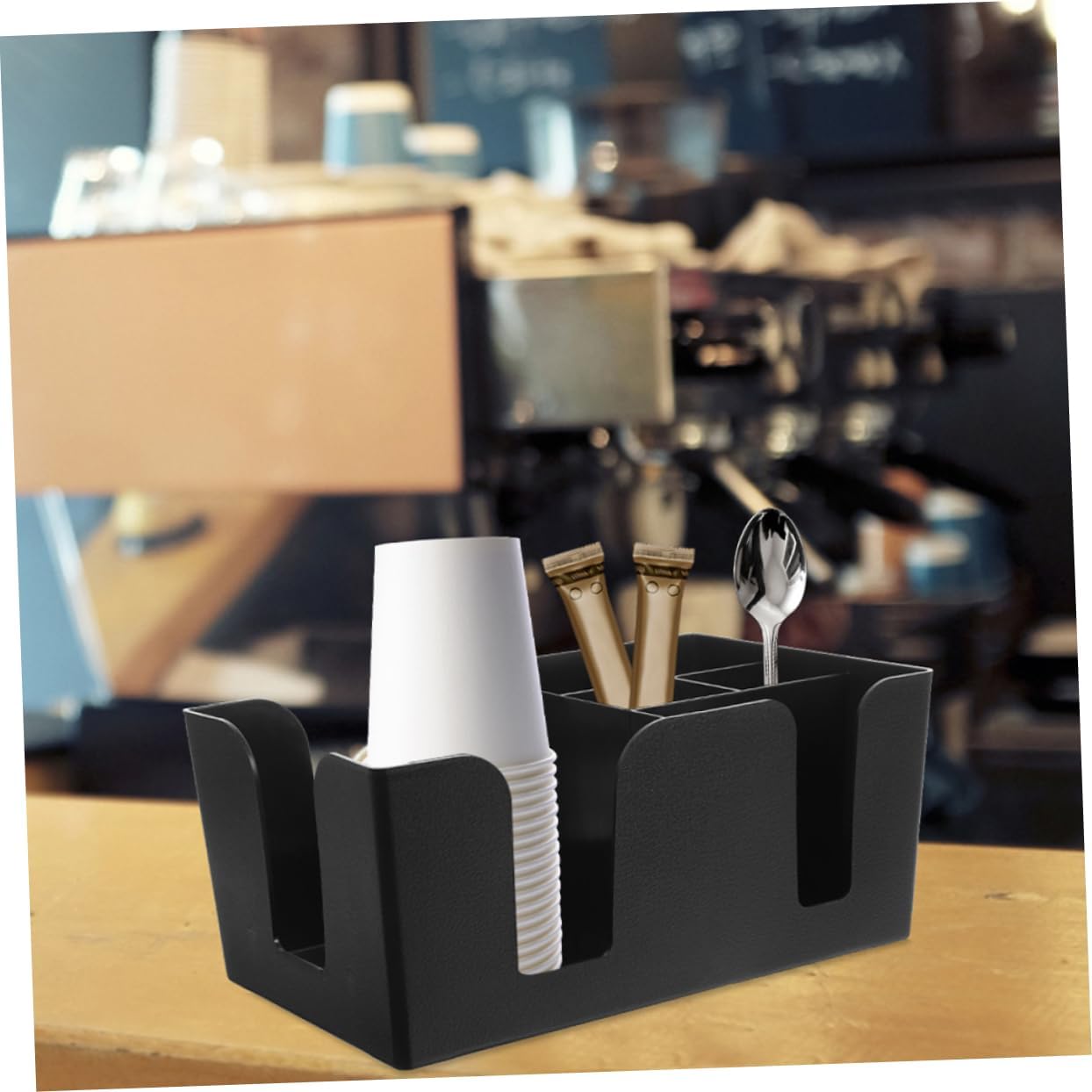 2pcs Black PP Compartment Organizer for Tea Bags and Sugar Packets
