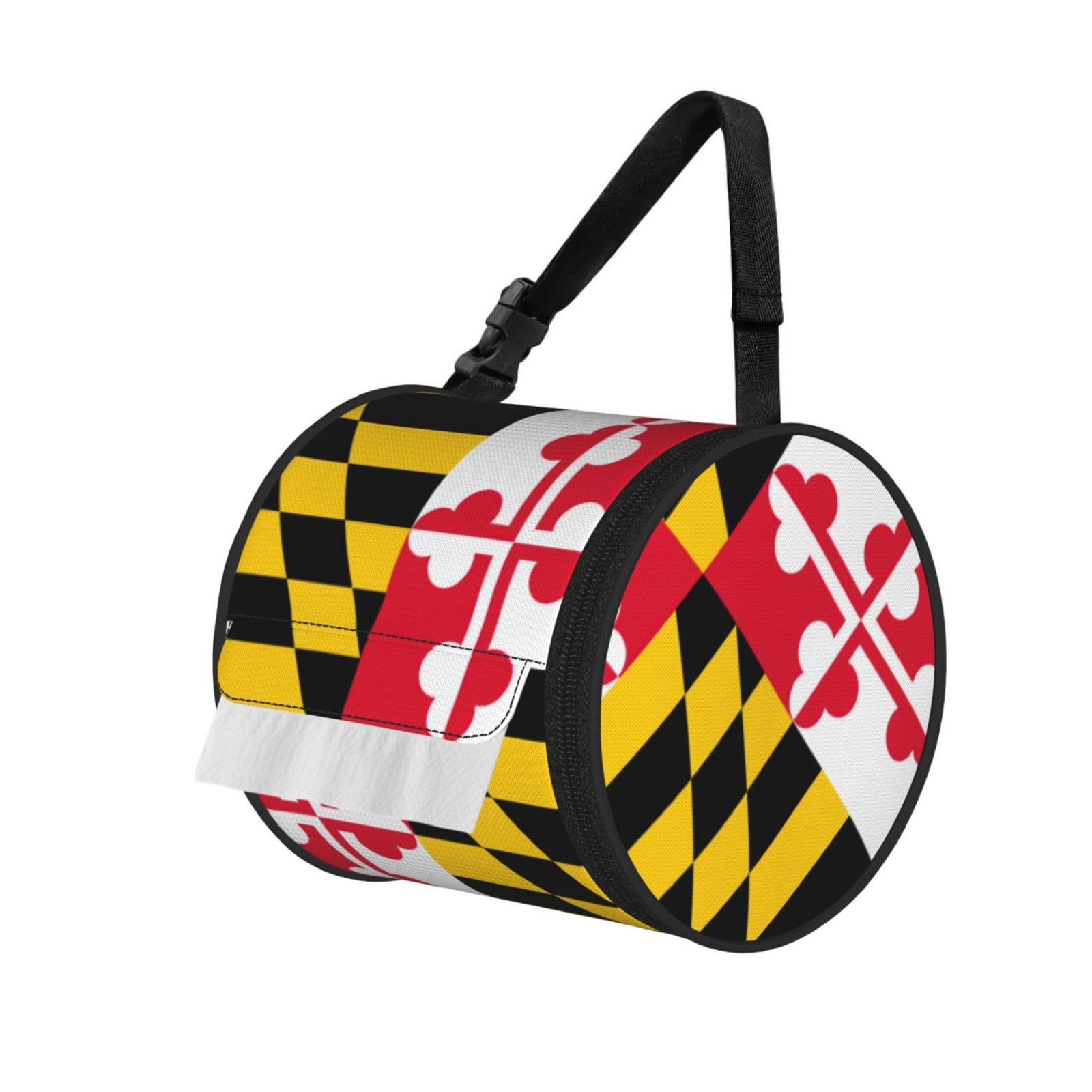 Flag Of Maryland Print Cylinder Tissue Holder Bag With Strap, Portable Roll Dispenser Case For Car Rv Camping