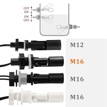 2 PCS M16 10W Water Liquid Level Sensor, Horizontal Float Switch, PP Side-Mounted Water Level Sensor Controller, with Spring Wire Connectors, for Fish Tank Pool, Black
