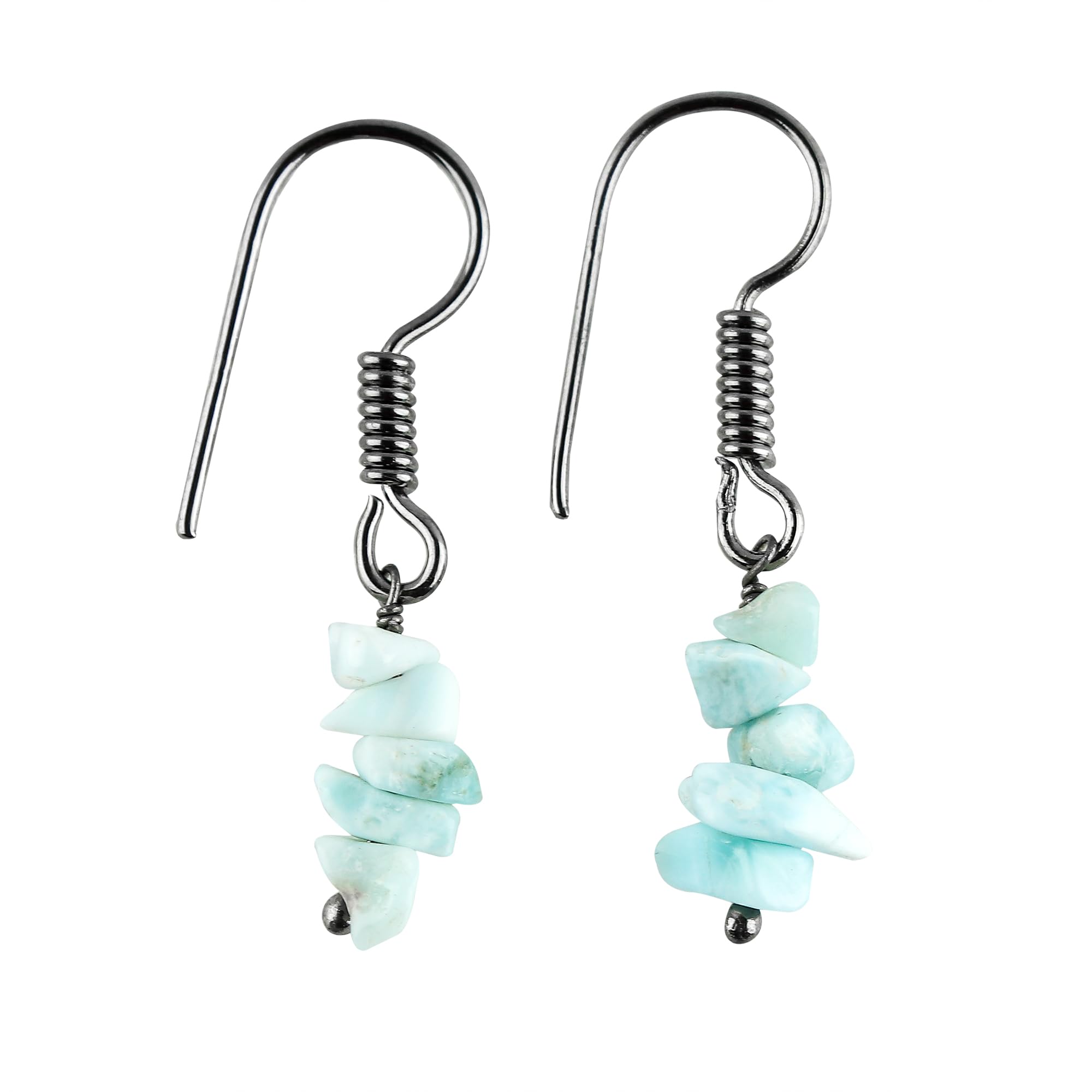 NJCRAFTThecraftman Natural Larimar Chips Earrings for Women, Yoga Jewelry, Meditation Earring, Crystals Earring, Raw Gemstone, Energy Healing Crystals, Birthday, Gift for Her, Gemstone Jewelry (Larimar)