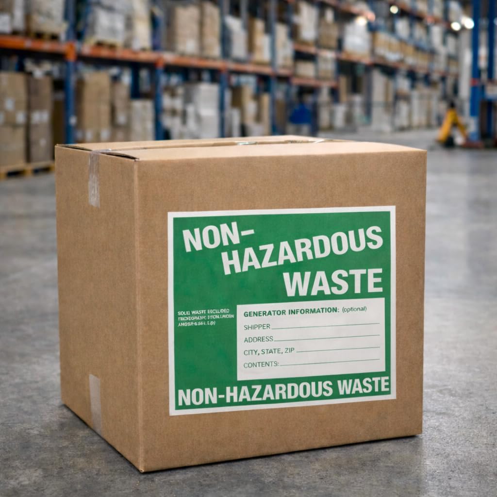 Non-Hazardous Waste Labels, 6 x 6 inches, Green/White, Self-Adhesive Vinyl, Pack of 25