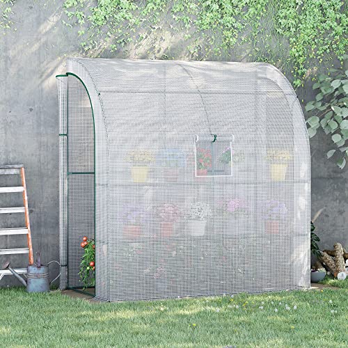 Foto von Outsunny Foliengewächshaus Tomatengewächshaus mit Mesh Fenster, Treibhaus mit aufrollbaren Türen, Anzuchthaus mit UV Schutz, Weiß, 200 x 100 x 215 cm