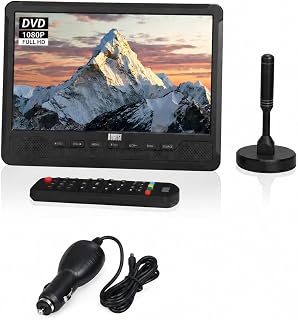 August DA383 Television Portatil + Cargador de Coche con Reproductor DVD Integrado, DVB-T2 HD Mini TV con TDT Batería Recargable,CD/DVD/USB/Tarjeta SD,HDMI, AV-Aux out Viajes Caravana y Casa