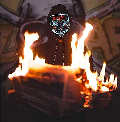 Miniatura 9 de Máscara de miedo de Halloween con luz LED, máscara de purga LED, máscara de purga LED, alambre de luz para festivales, cosplay, disfraces, fiestas