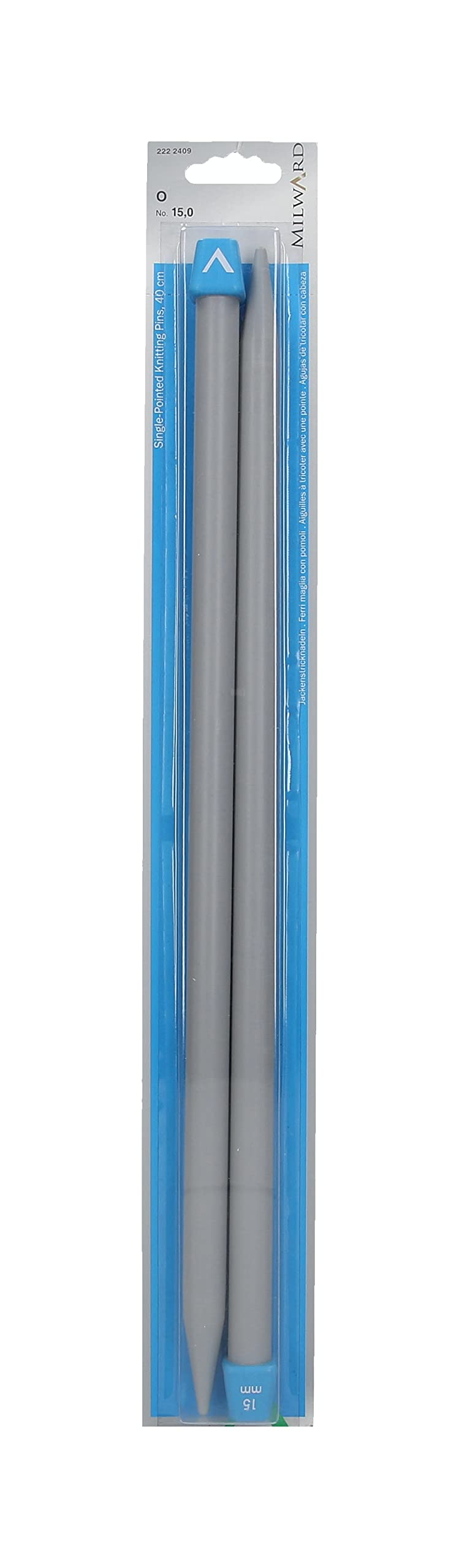 Milward Single Point Knitting Needles, 40cm, Silver Grey, 15mm, 15.0mm