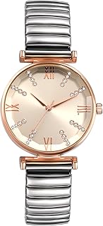 Damenuhr Elastische Uhr Damen Klassische Einfache Analog Quarz Armbanduhr Frauen Edelstahl Stretch-Armband Dünne Uhr mit Zugarmband & großem runden Zifferblatt