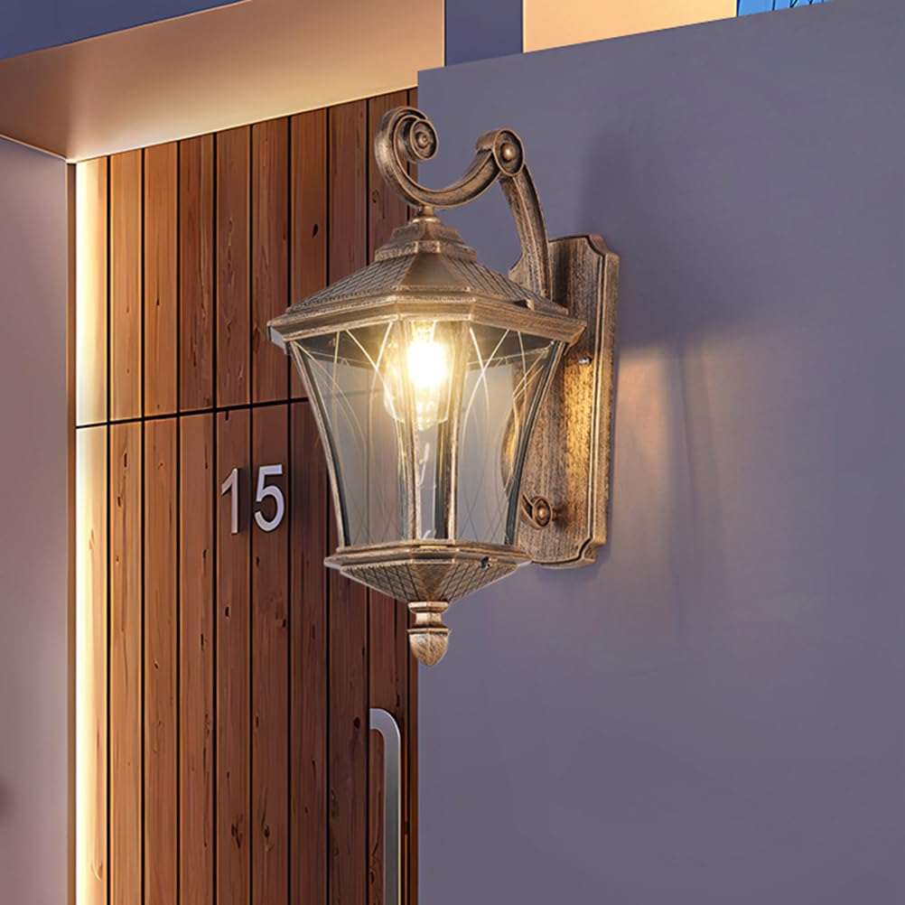 AoLa Wandleuchte Außen Vintage IP54 Wasserdicht Wandlampe Retro E27 Landhaus Design Aussenlampe Wand Outdoor aus Aluminium und Glas Lampenschirm Außenlampe für Hauseingang Terrassen Balkon,Bronze