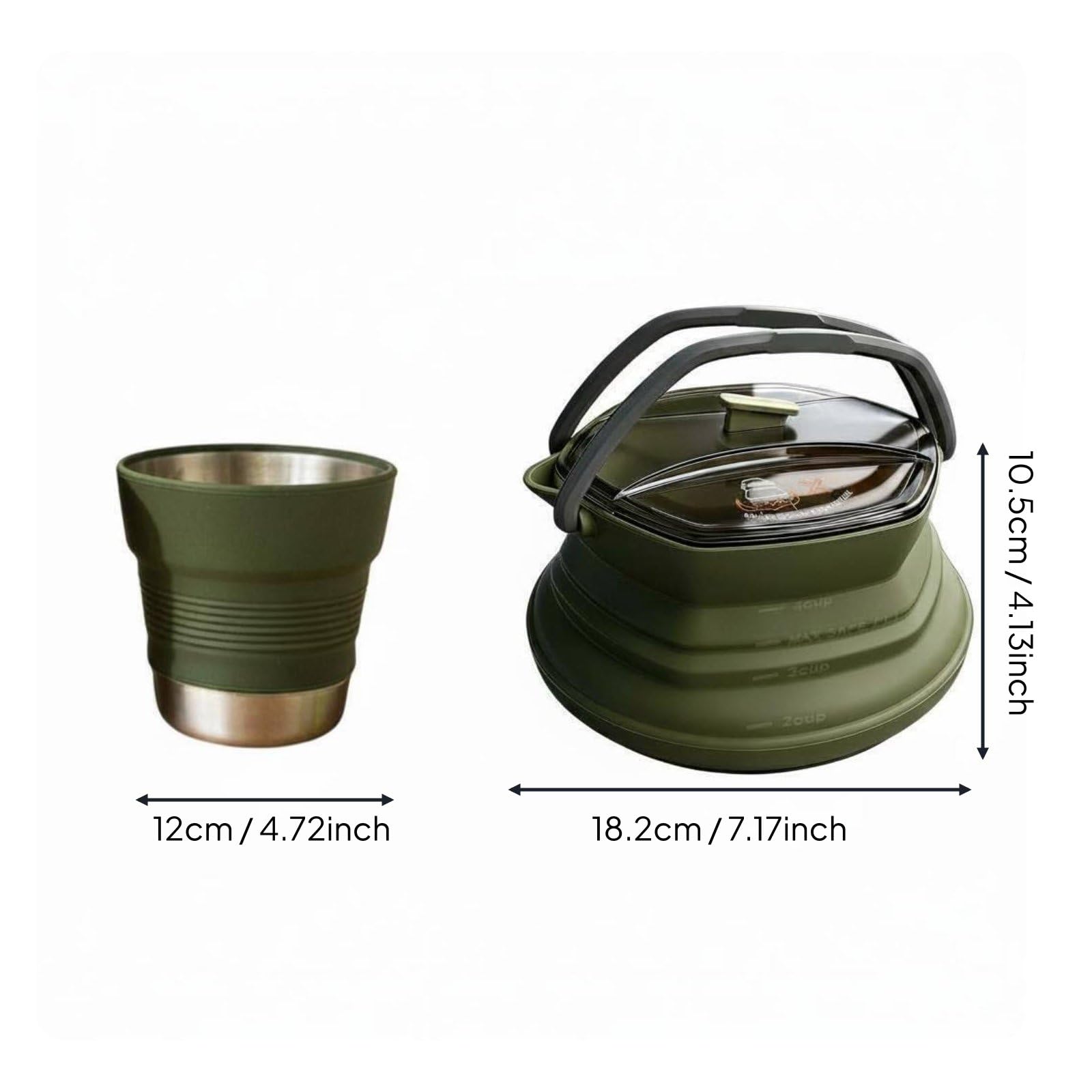 Tetera Plegable de Silicona con Taza Recipiente Hervidor y Vaso Fabricada con Silicona Alimentaria Base de Acero Inoxidable Adecuada para Camping Negocios Excursiones