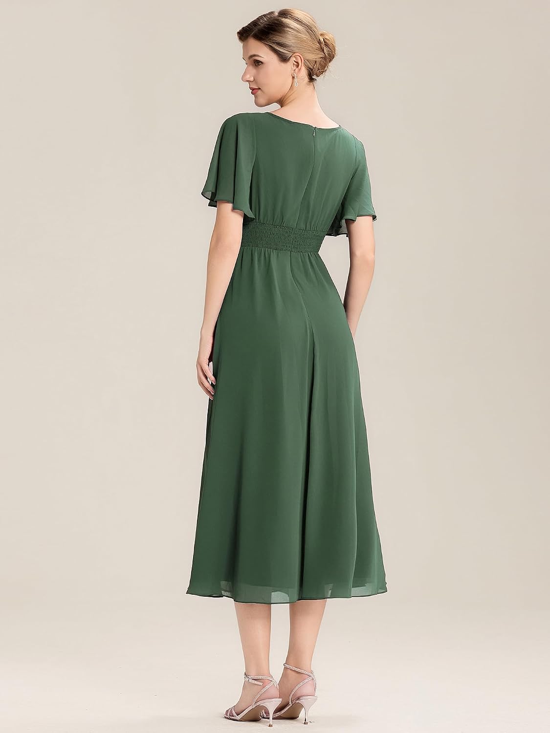 Ever-Pretty Women's Maxi Chiffon Formal Mother of Bride Dress A-Line Asymmetrical Neck Rhinestone Wedding Guest Dresses 02463